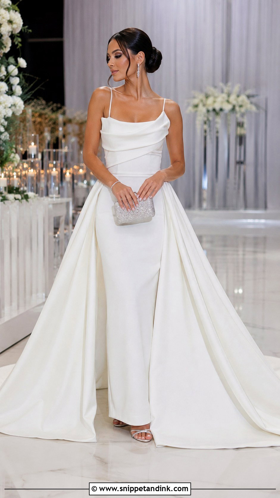 White Reception Gown With Detachable Train - Snippet and Ink - 20 Elegant White Gown Ideas