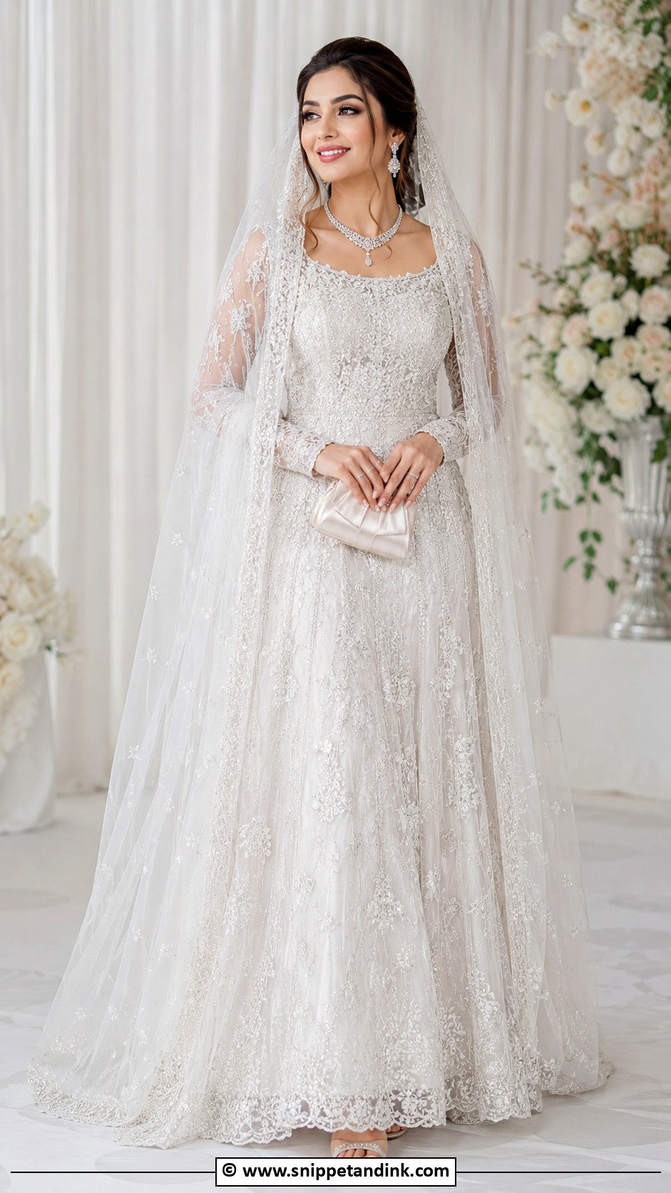 White Reception Gown With Dupatta - Snippet and Ink - 25 Indian Receptions Bridal Gowns