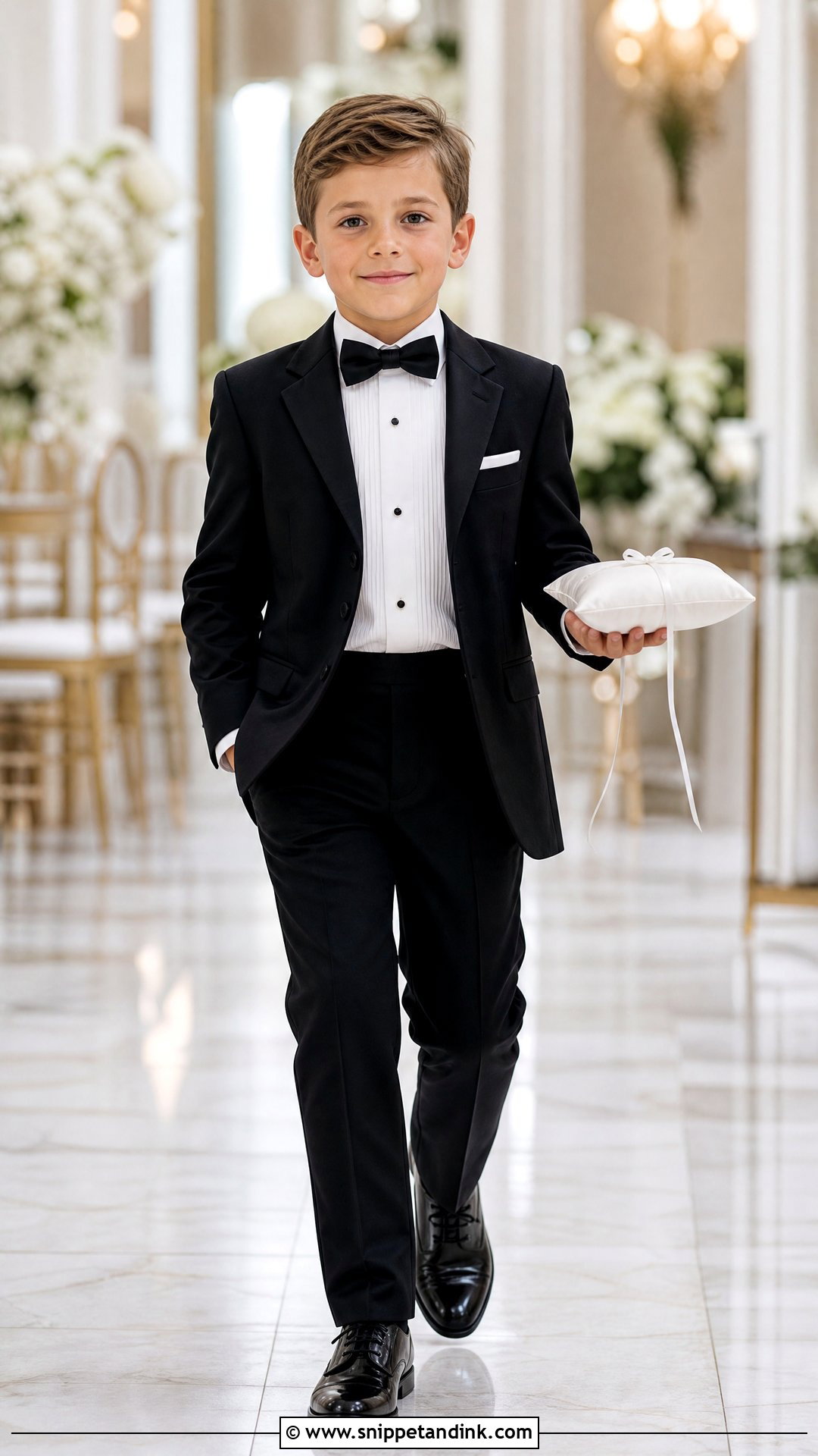 White Ring Bearer Tuxedo Shirt With Black Pants - Snippet and Ink - 20 Ring Bearer Shirt Ideas