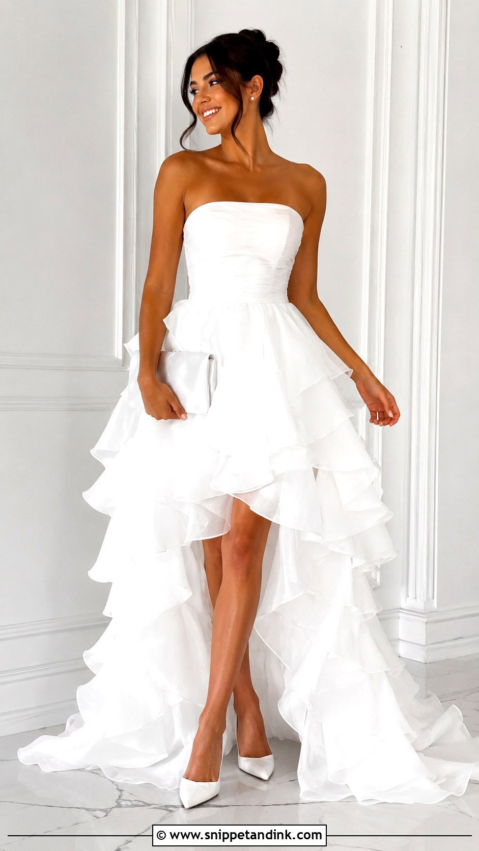 White Ruffle Ball Gown With Simple Jewelry - Snippet and Ink - 25 White Ball Gown Ideas