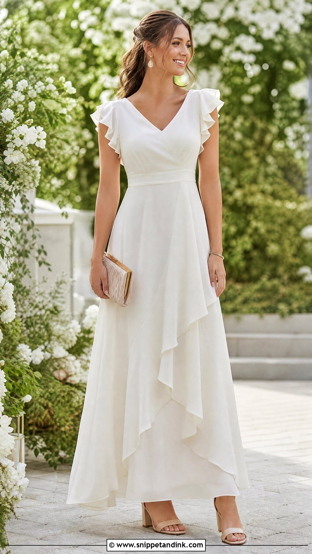 White Ruffle Sleeve Maid of Honor Dress - Snippet and Ink - 20 White Maid of Honor Dress Ideas