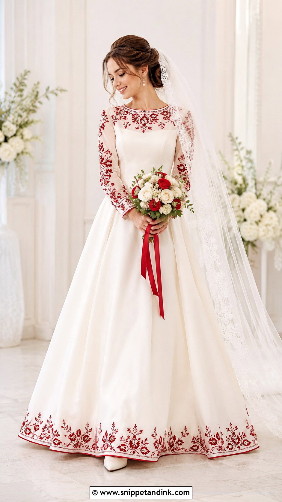 White Russian Wedding Dress With Red Embroidery - Snippet and Ink - 25 Russian Wedding Dress Ideas