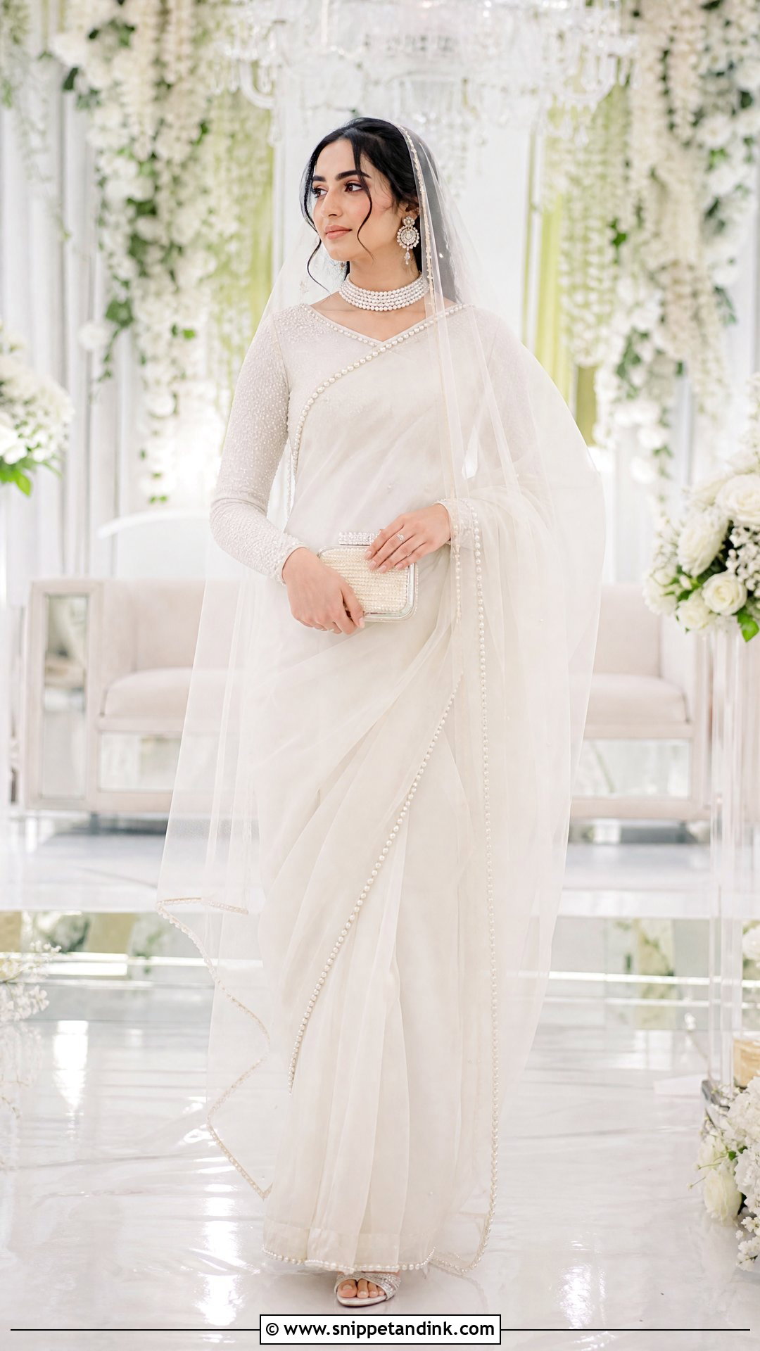 White Saree Bridal Nikkah Dress - Snippet and Ink - 20 Bridal Nikkah Dresses