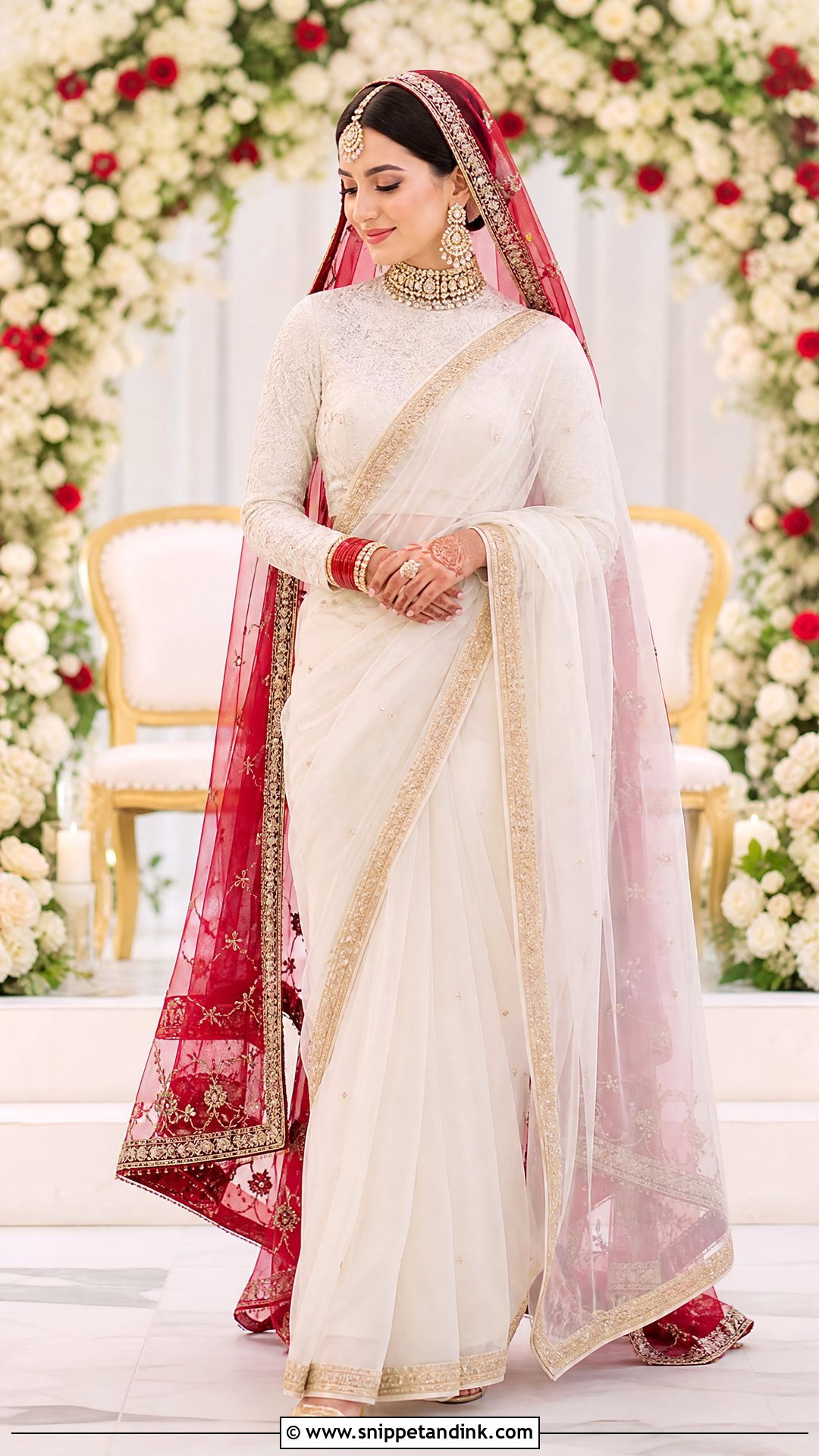 White Saree Nikkah Dress With Red Dupatta - Snippet and Ink - 20 White Nikkah Dress with Red Dupatta Ideas