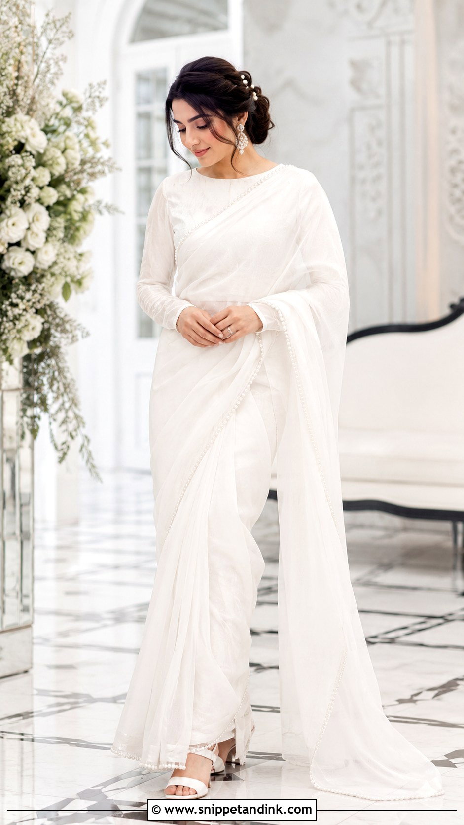 White Saree Nikkah Outfit - Snippet and Ink - 25 White Nikkah Outfit Ideas
