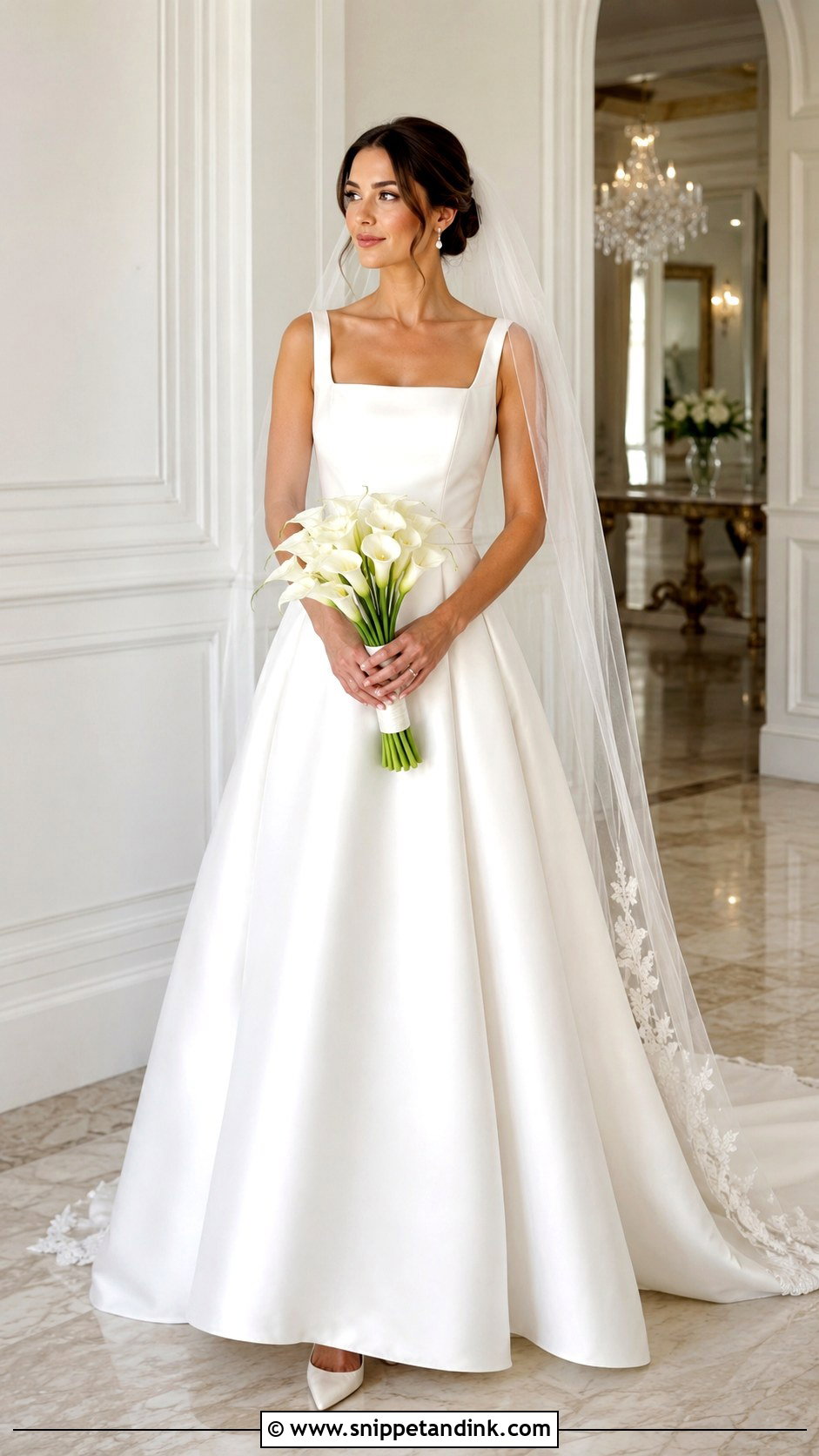 White Satin A Line Bridal Gown - Snippet and Ink - 20 Bride White Gown Ideas