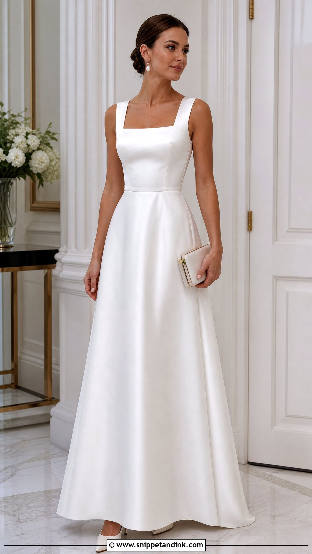 White Satin A Line Gown - Snippet and Ink - 20 Simple Elegant White Gowns