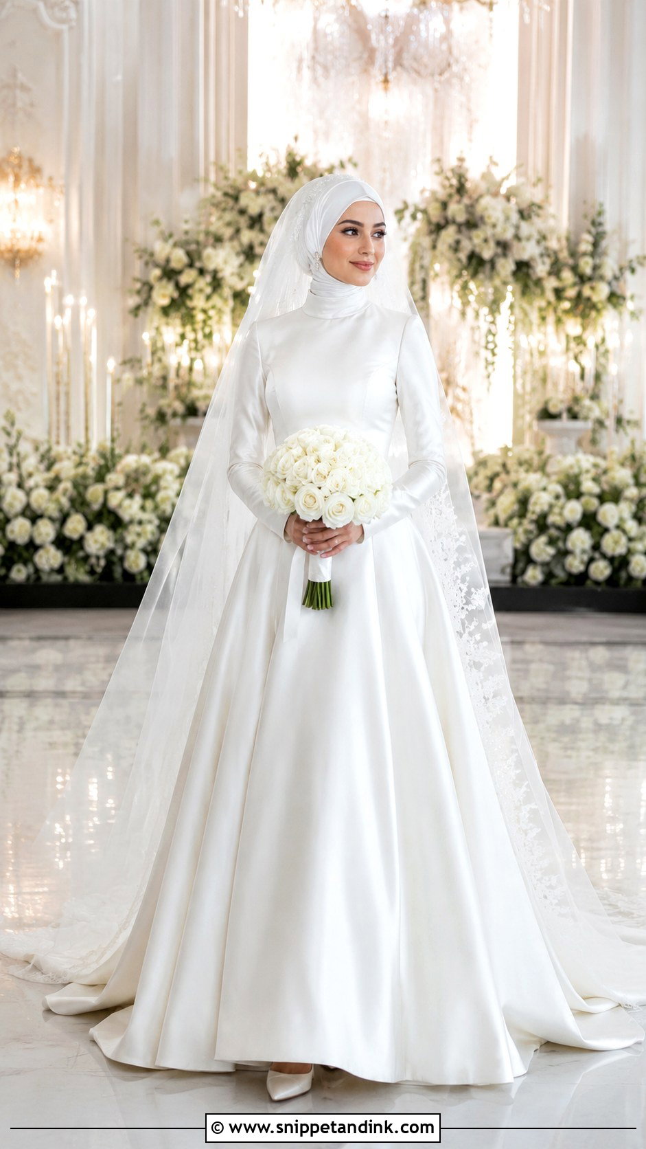 White Satin A Line Hijabi Bride Dress - Snippet and Ink - 20 Hijabi Bride Dress Ideas