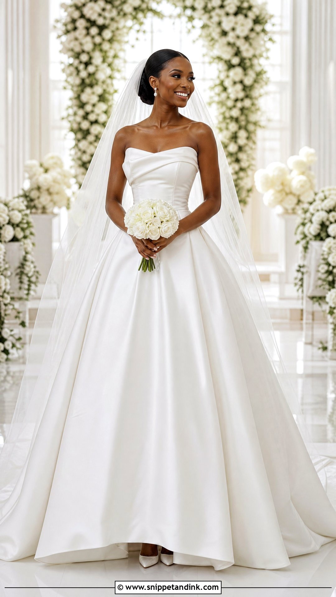 White Satin Ball Gown Wedding Dress - Snippet and Ink - 25 Black People Wedding Dresses