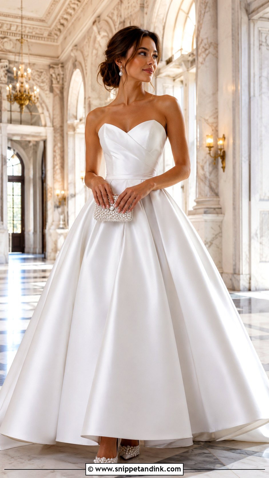 White Satin Ball Gown With Pearl Heels - Snippet and Ink - 25 White Ball Gown Ideas
