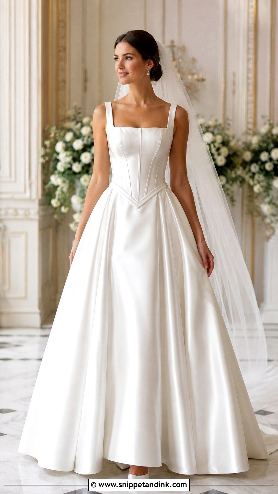 White Satin Basque Waist Wedding Dress - Snippet and Ink - 25 White Satin Wedding Dress Ideas