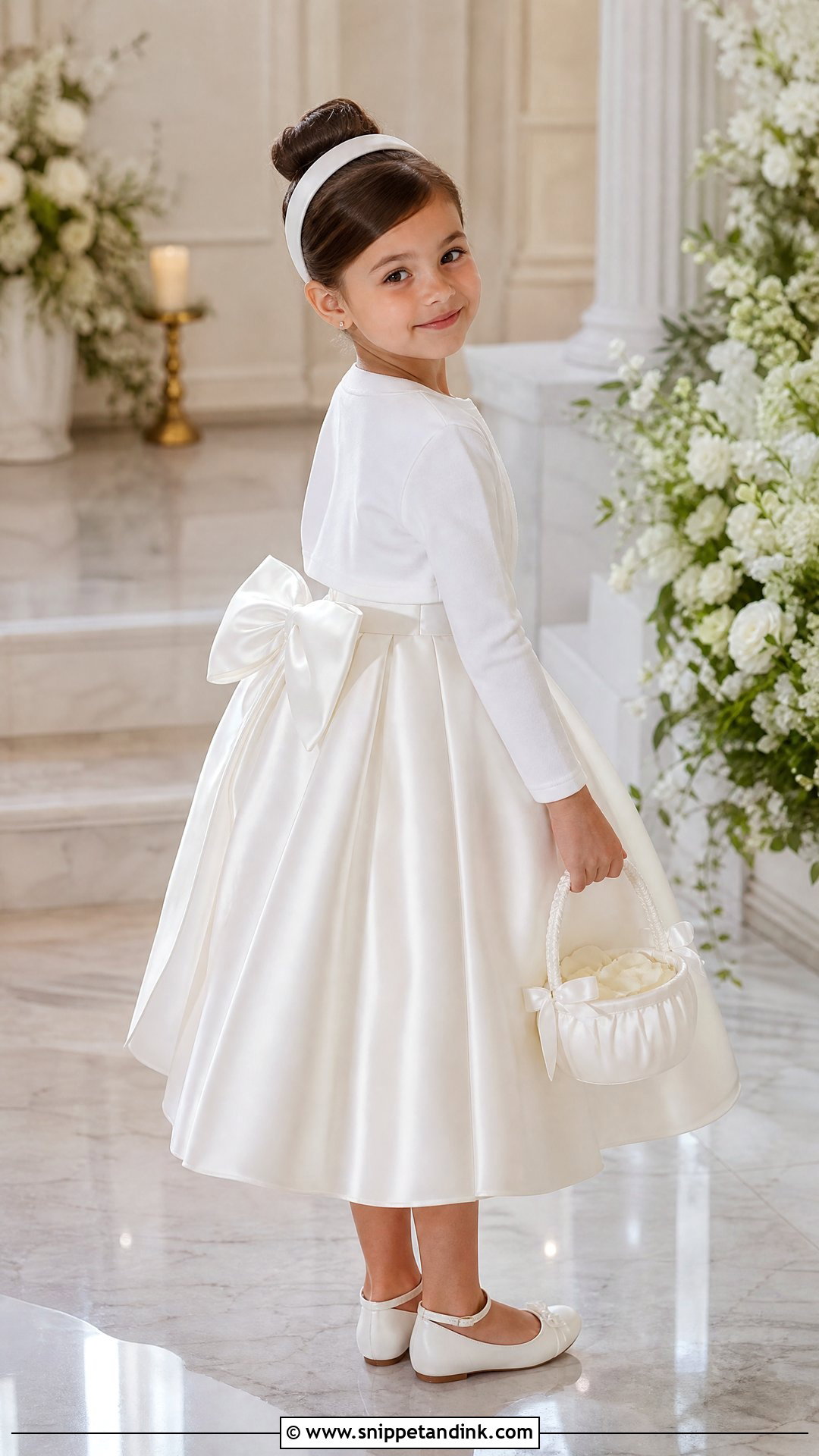 White Satin Bow Girls Wedding Dress - Snippet and Ink - 20 Girls Kids Wedding Dresses