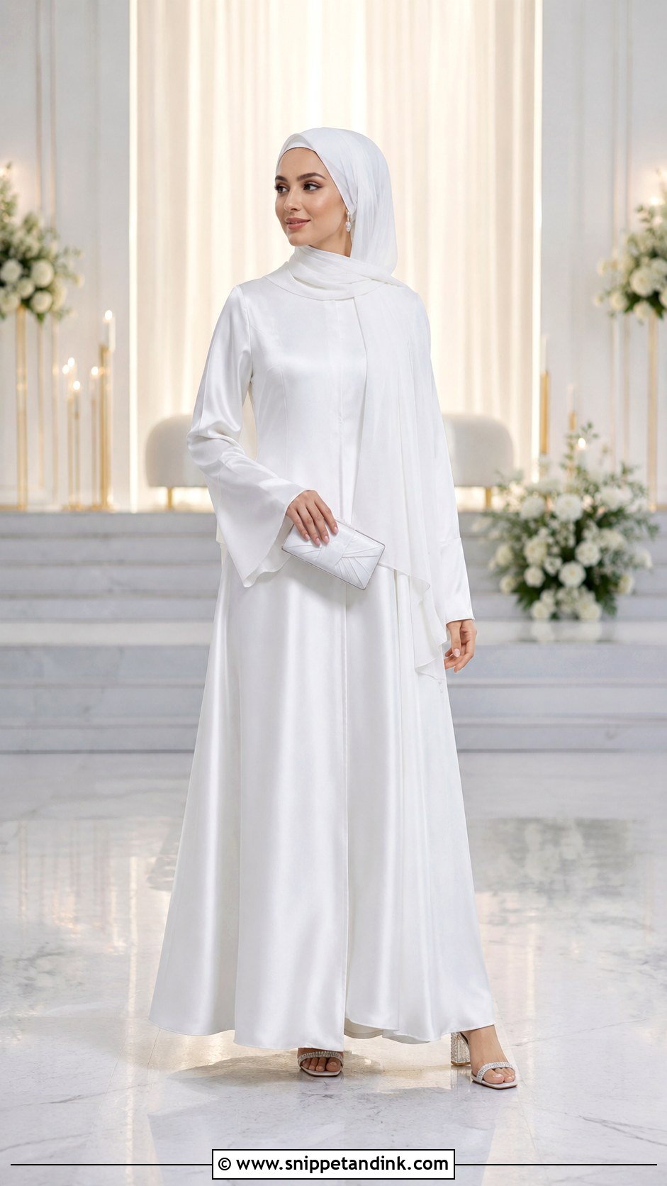 White Satin Bride Abaya - Snippet and Ink - 20 Bride Abaya Ideas