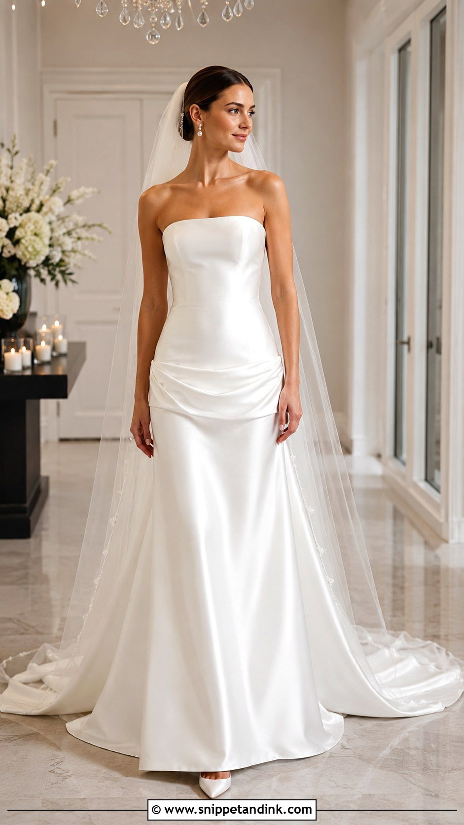 White Satin Drop Waist Wedding Dress - Snippet and Ink - 25 White Satin Wedding Dress Ideas
