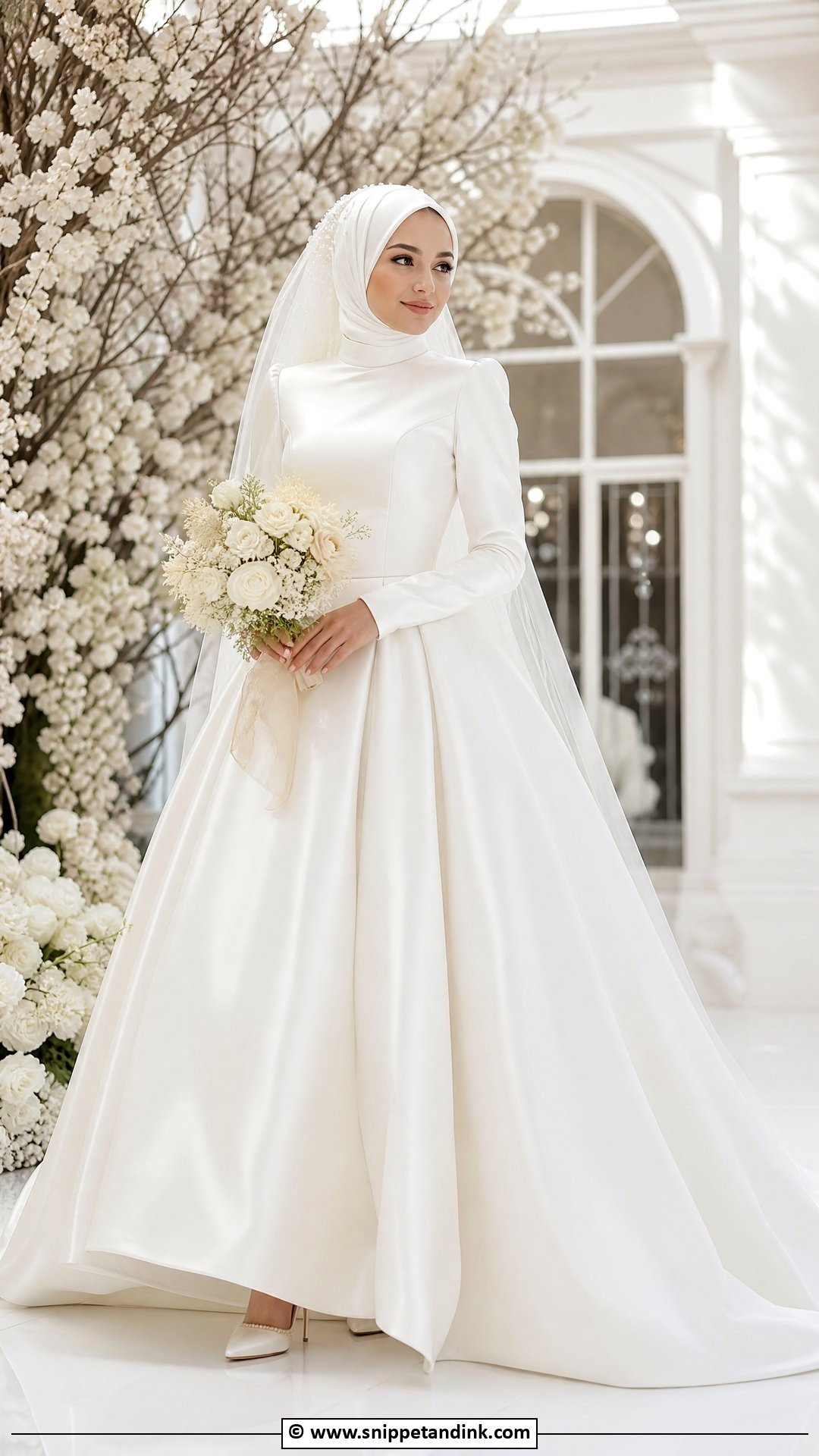 White Satin Hijab Wedding Dress - Snippet and Ink - 35 Hijab Wedding Dresses