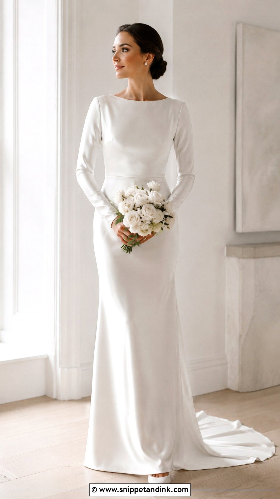 White Satin Long Sleeve Wedding Dress - Snippet and Ink - 25 White Satin Wedding Dress Ideas