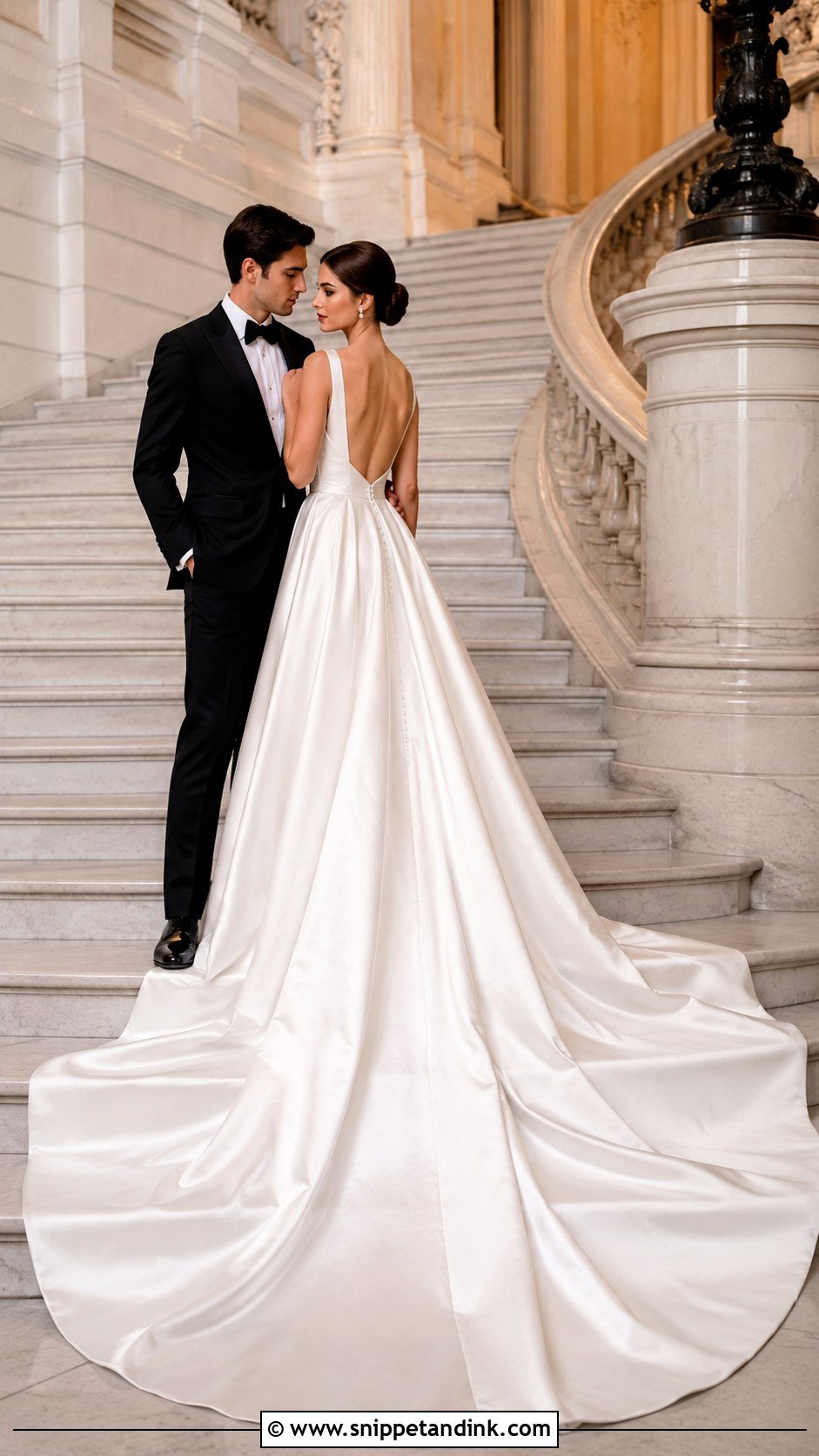 White Satin Long Tail Gown - Snippet and Ink - 20 Tail Gown for Pre Wedding Ideas