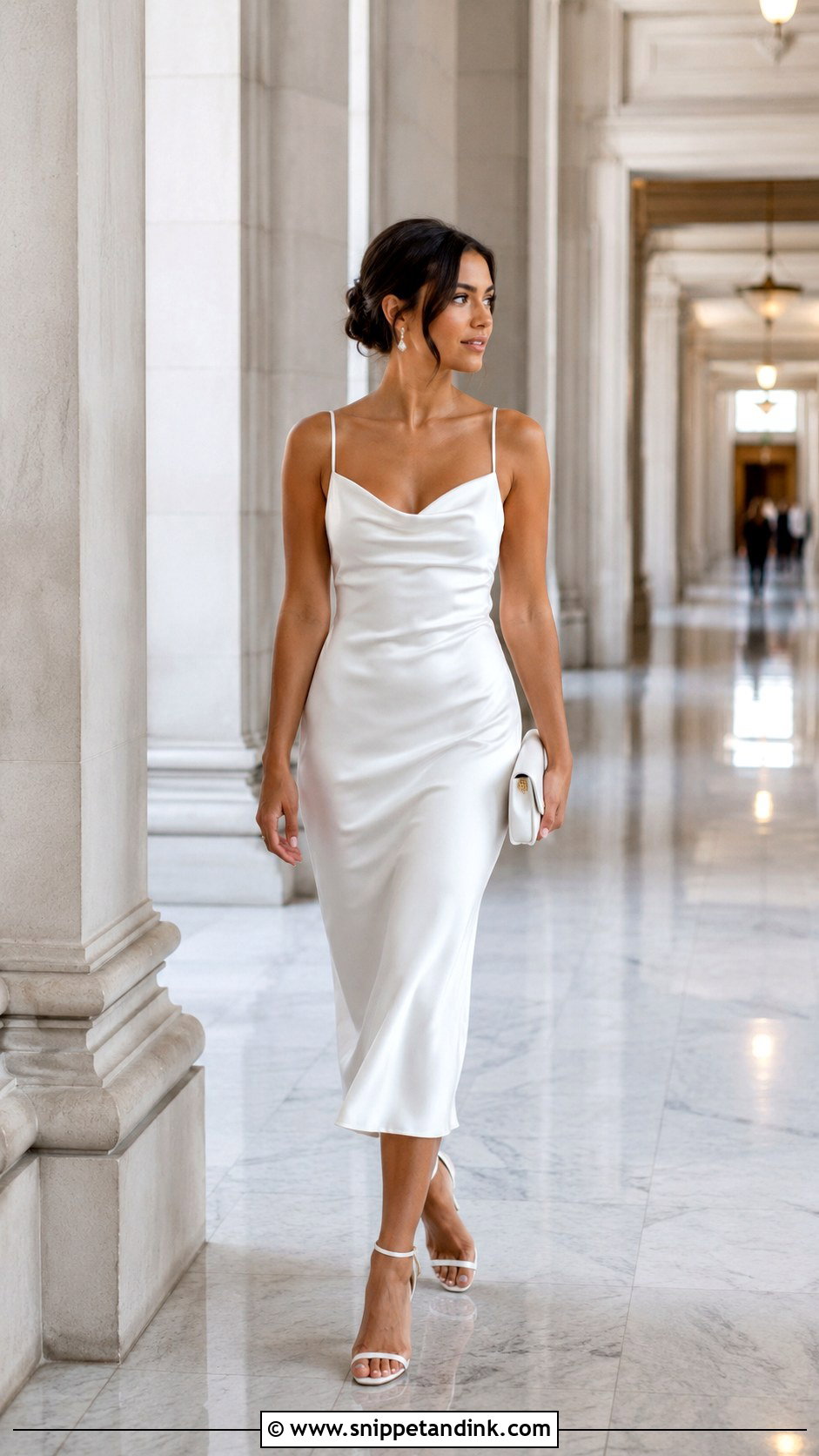 White Satin Midi City Hall Wedding Dress - Snippet and Ink - 25 City Hall Wedding Dress Civil Ceremony Ideas