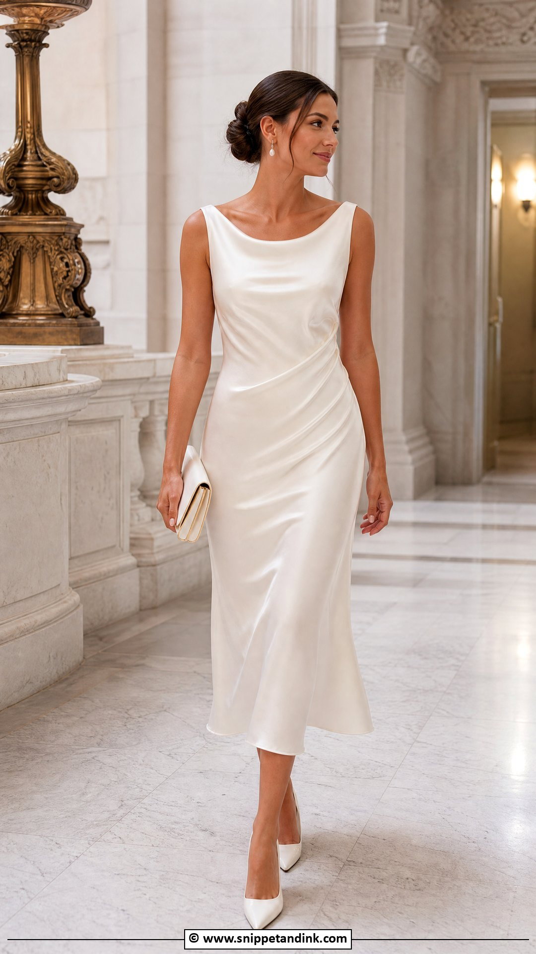 White Satin Midi Civil Wedding Dress - Snippet and Ink - 35 Civil Wedding Dresses