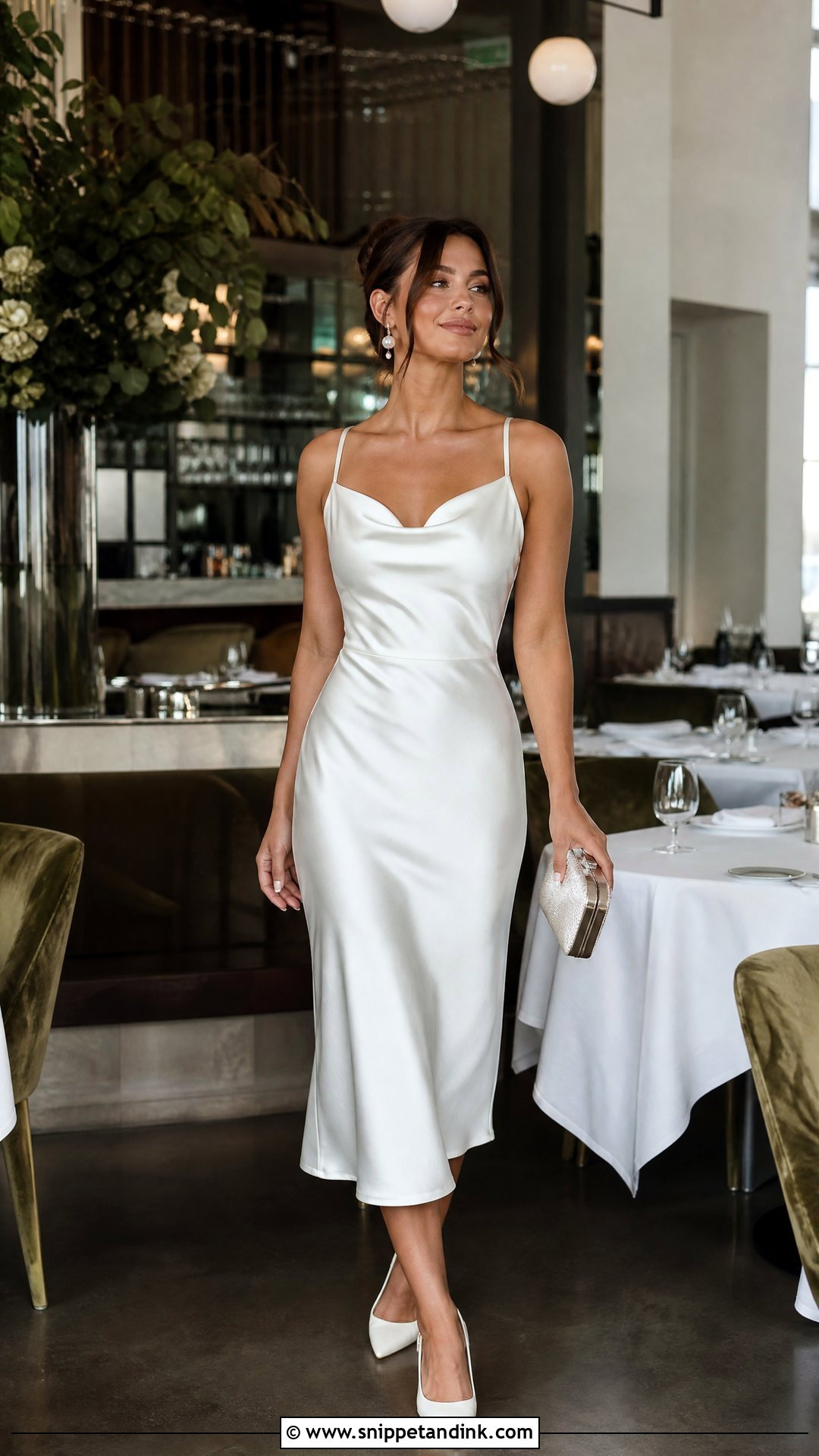 White Satin Midi Rehearsal Dress - Snippet and Ink - 20 Rehearsal Dress for Bride Ideas