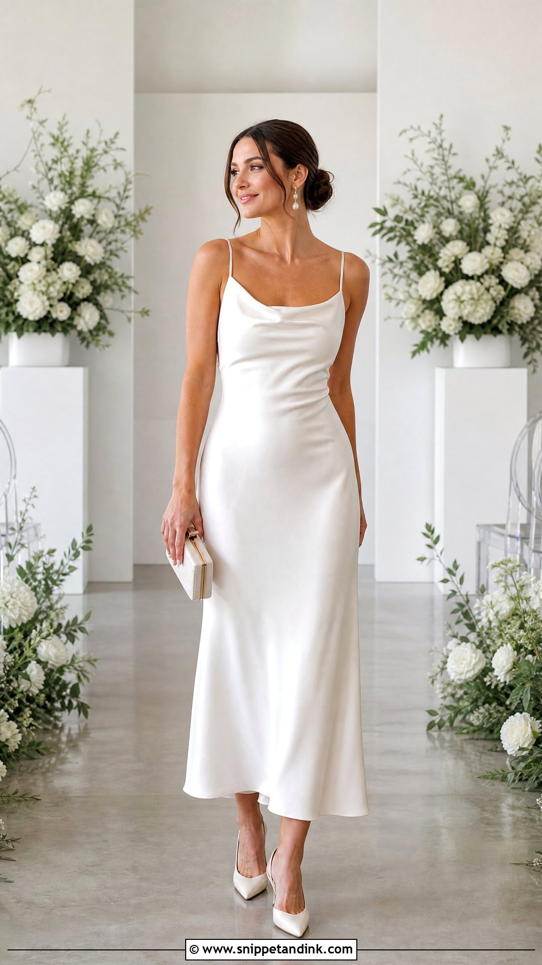 White Satin Midi Vow Renewal Dress - Snippet and Ink - 20 Vowel Renewal Dresses Ideas