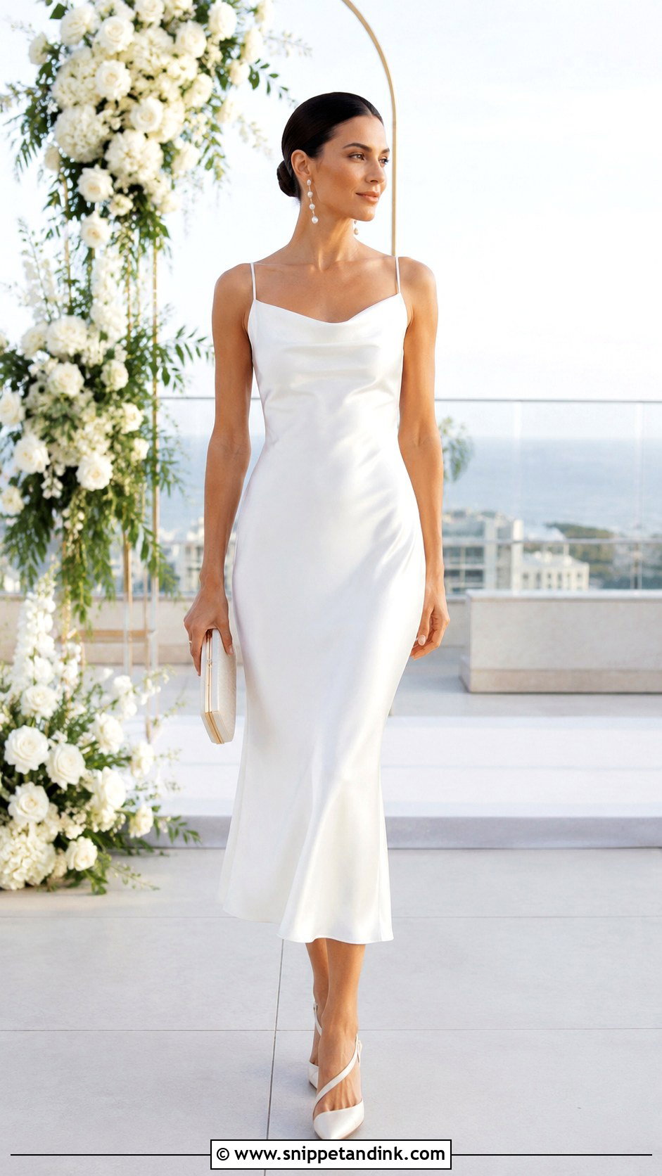 White Satin Midi Vow Renewal Dress - Snippet and Ink - 20 10 Year Vow Renewal Dress Ideas