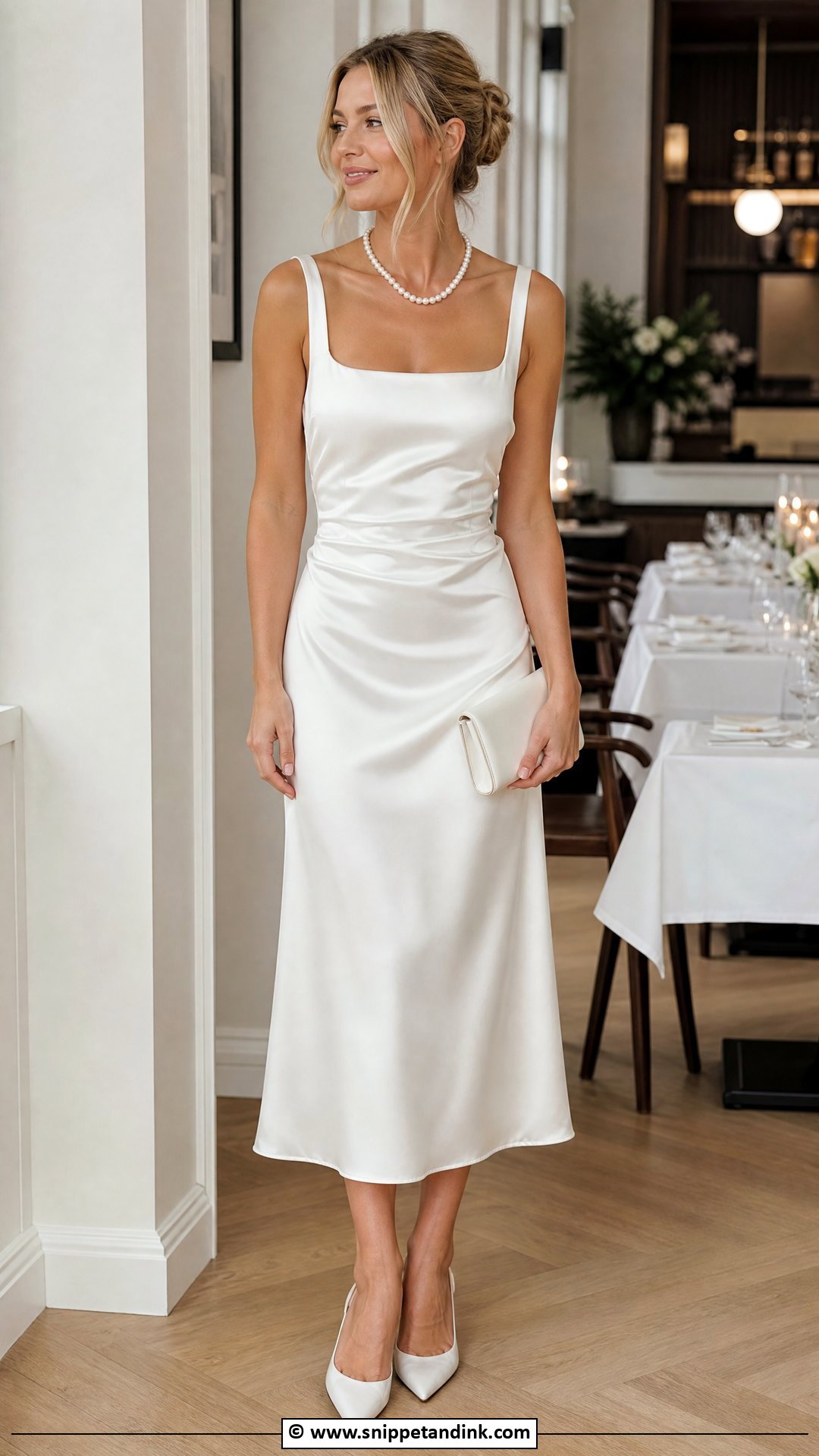 White Satin Midi Wedding Dress - Snippet and Ink - 35 Casual Wedding Dress Ideas