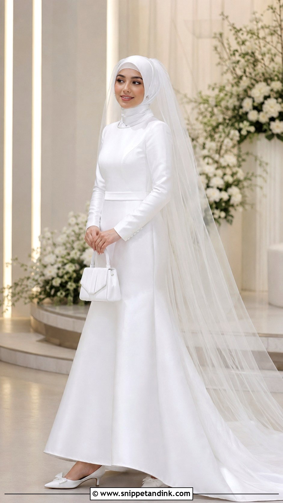 White Satin Muslim Bridal Dress - Snippet and Ink - 20 Bridal Muslim Dresses