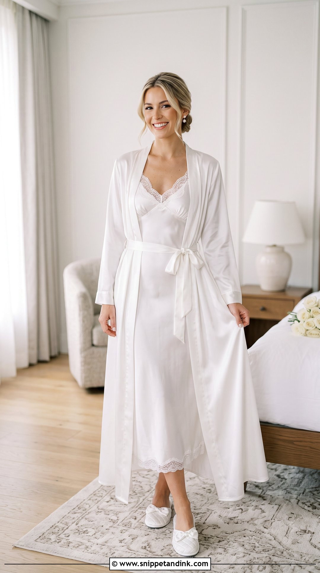White Satin Nightgown With Long Robe - Snippet and Ink - 20 Wedding Nightgown Ideas