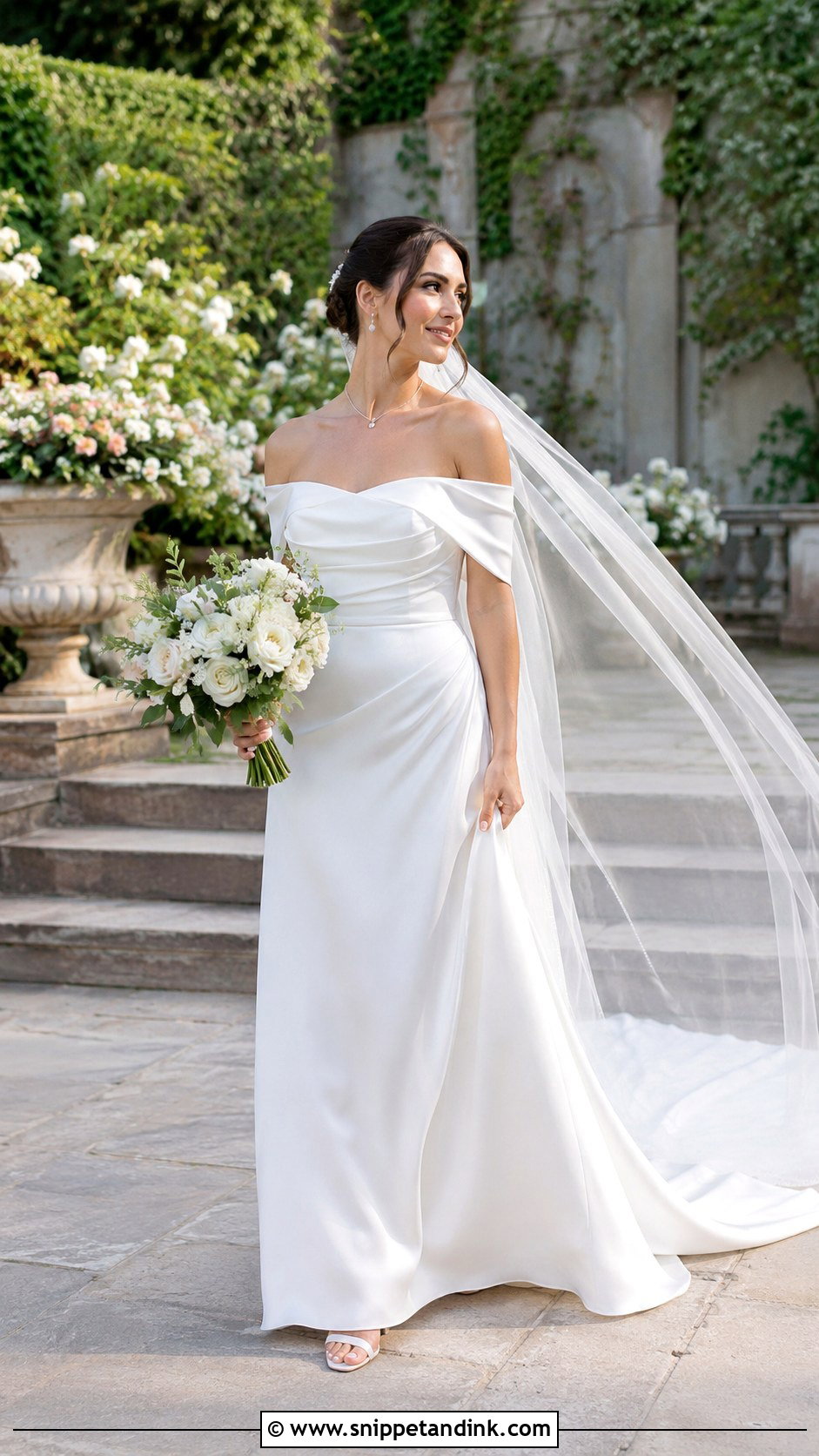 White Satin Off Shoulder Wedding Dress - Snippet and Ink - 25 White Satin Wedding Dress Ideas