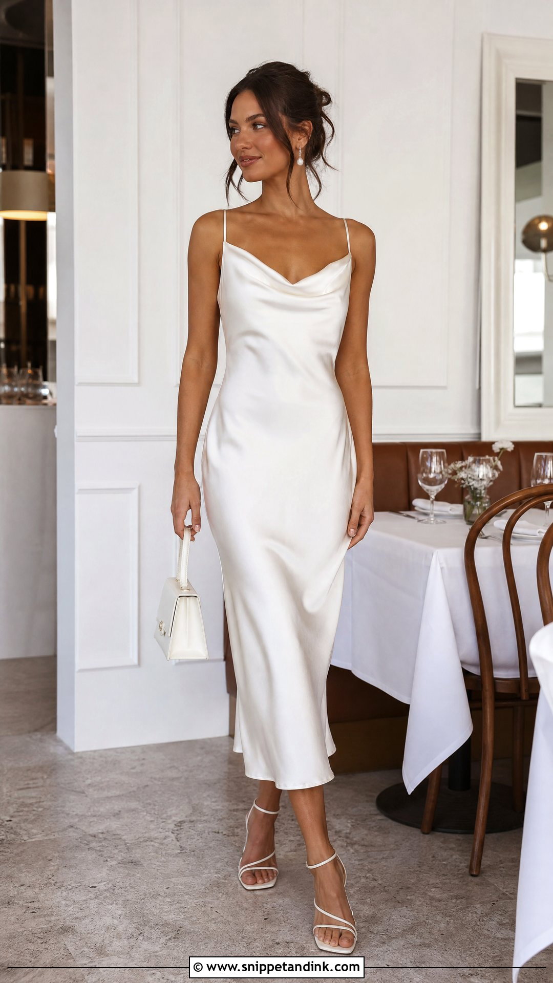 White Satin Slip Rehearsal Dinner Dress - Snippet and Ink - 20 Bride Rehearsal Dinner Dress Ideas