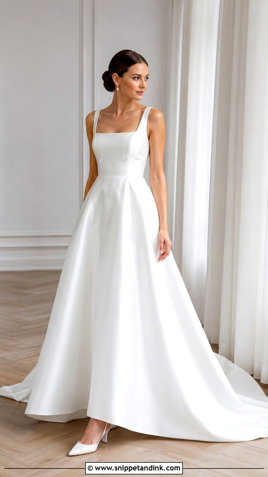 White Satin Square Neck Wedding Dress - Snippet and Ink - 25 White Satin Wedding Dress Ideas