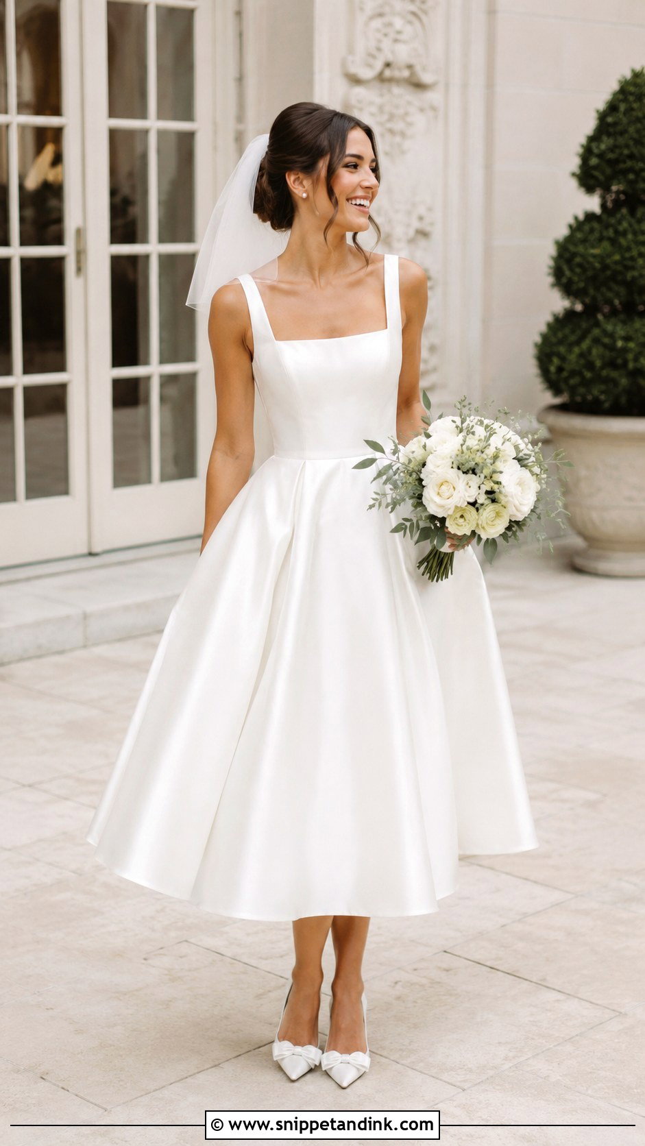 White Satin Tea Length Wedding Dress - Snippet and Ink - 25 White Satin Wedding Dress Ideas