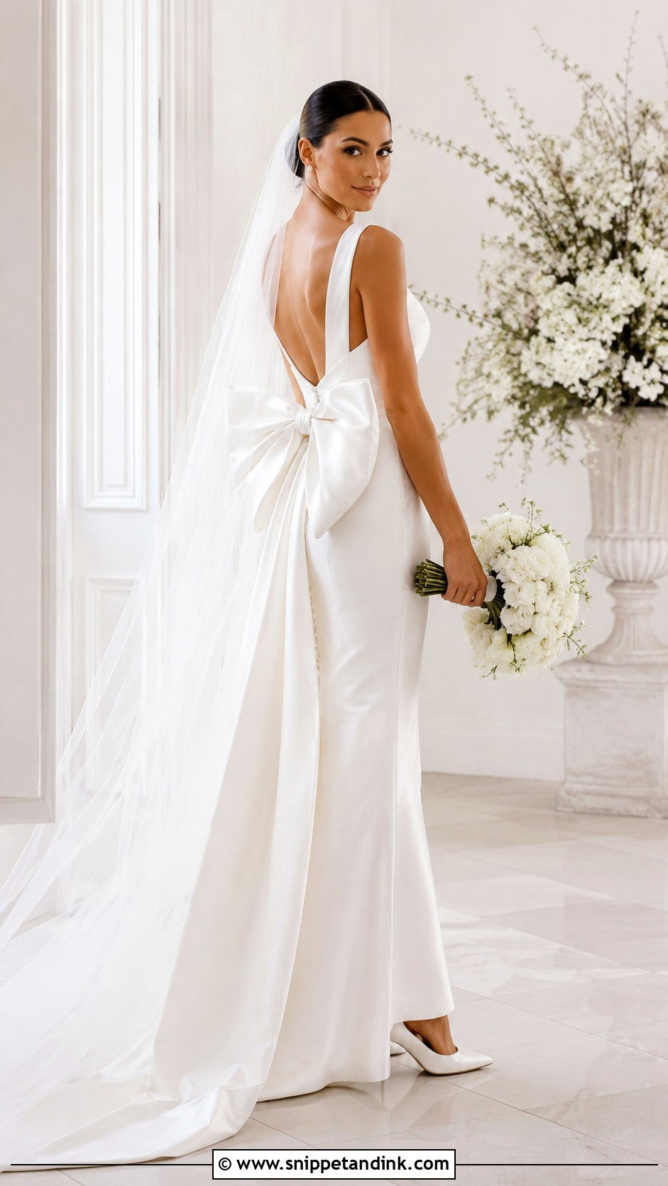 White Satin Wedding Dress With Bow - Snippet and Ink - 25 White Satin Wedding Dress Ideas