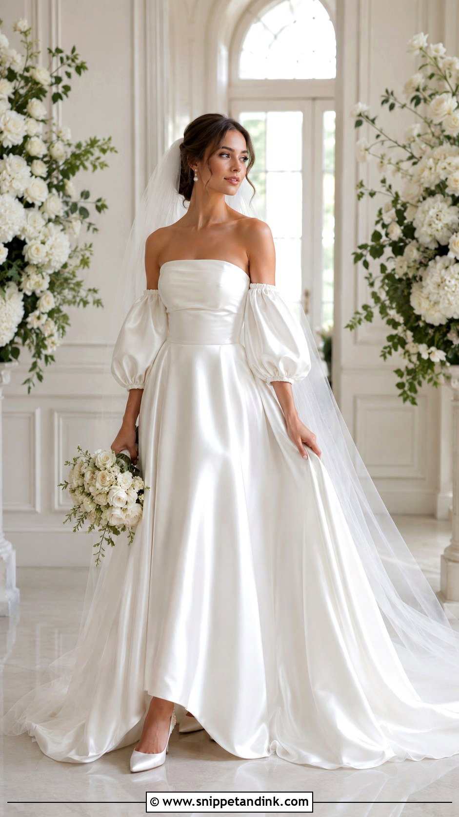 White Satin Wedding Dress With Detachable Sleeves - Snippet and Ink - 25 White Satin Wedding Dress Ideas