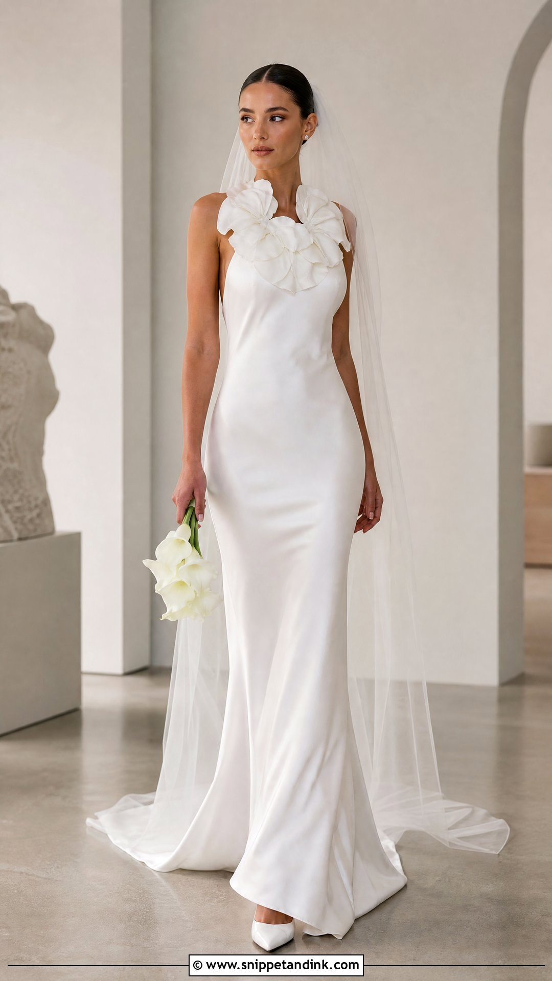 White Satin Wedding Dress With Flower Neckline - Snippet and Ink - 20 White Wedding Dress with Flowers