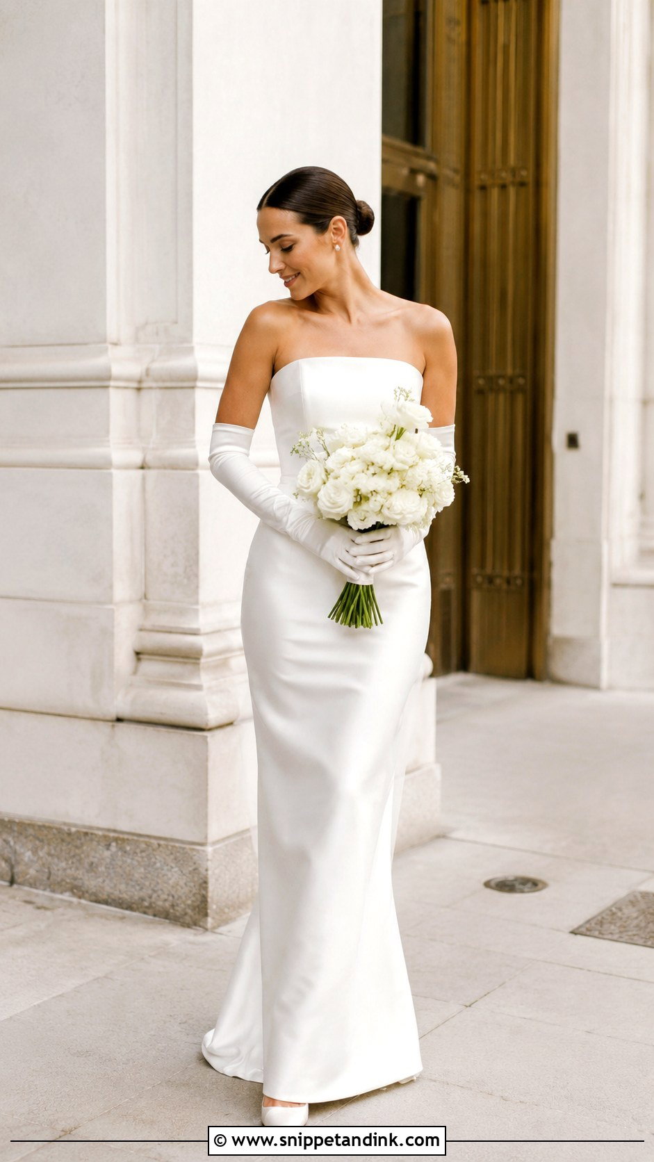 White Satin Wedding Dress With Gloves - Snippet and Ink - 25 White Satin Wedding Dress Ideas