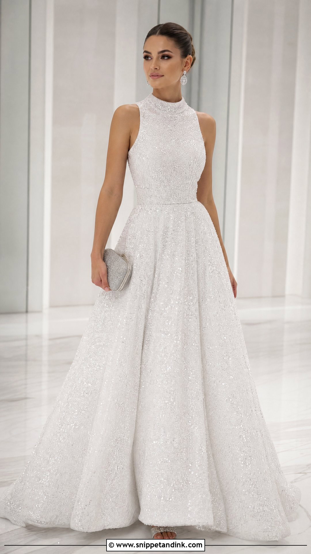 White Sequin Ball Gown With Crystal Accessories - Snippet and Ink - 20 Sequin Ball Gown Ideas