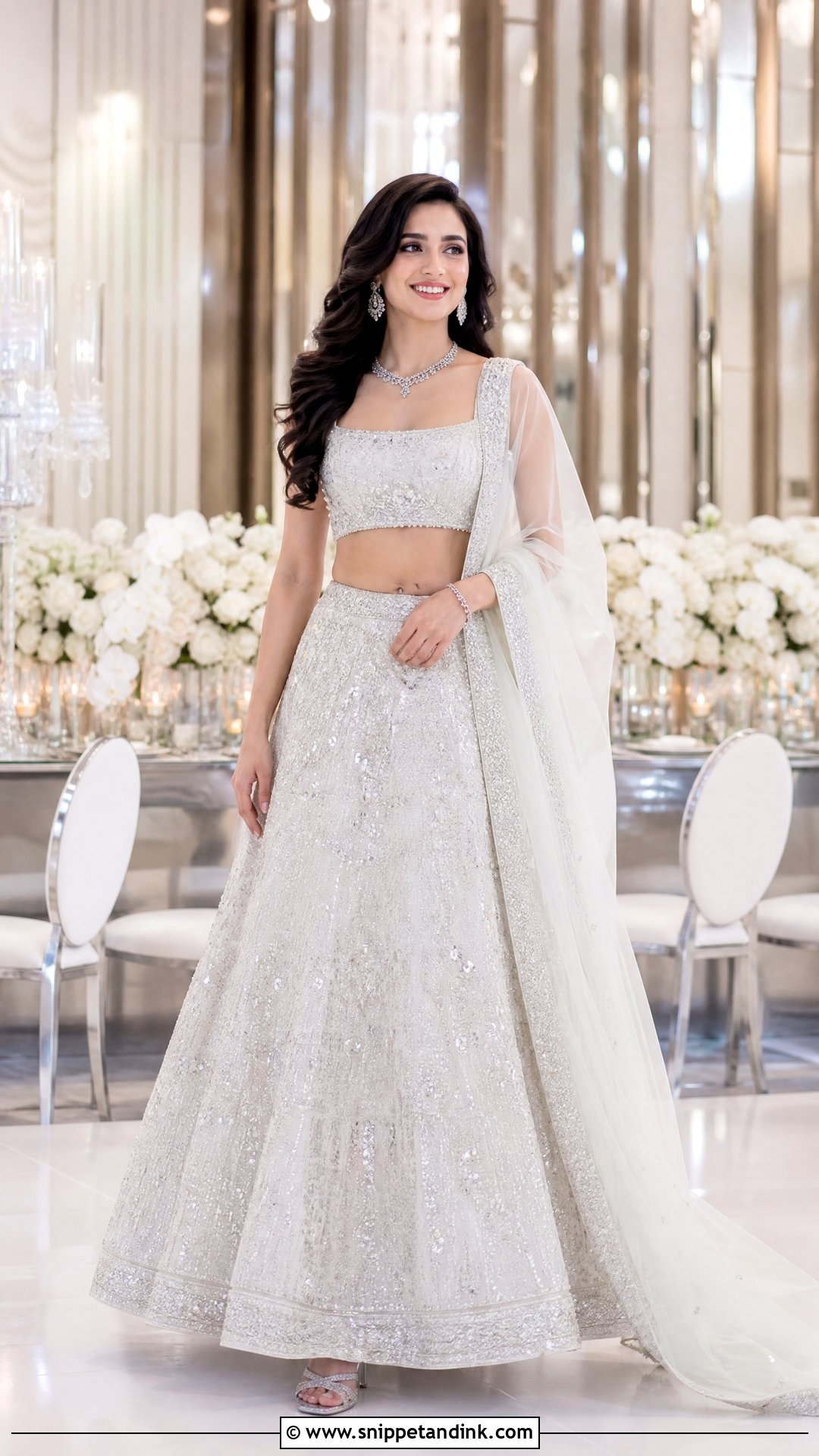 White Sequin Bridal Lehenga - Snippet and Ink - 20 White Lehanga Design Bride Ideas
