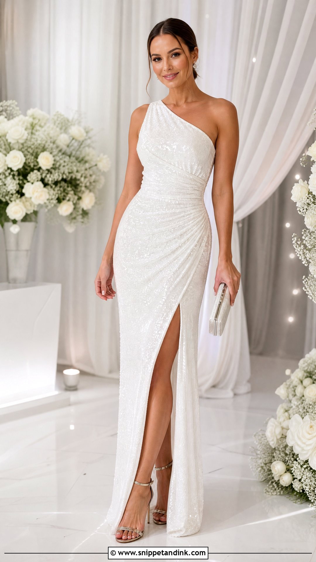 White Sequin Gown Outfit - Snippet and Ink - 25 White Gown Styles