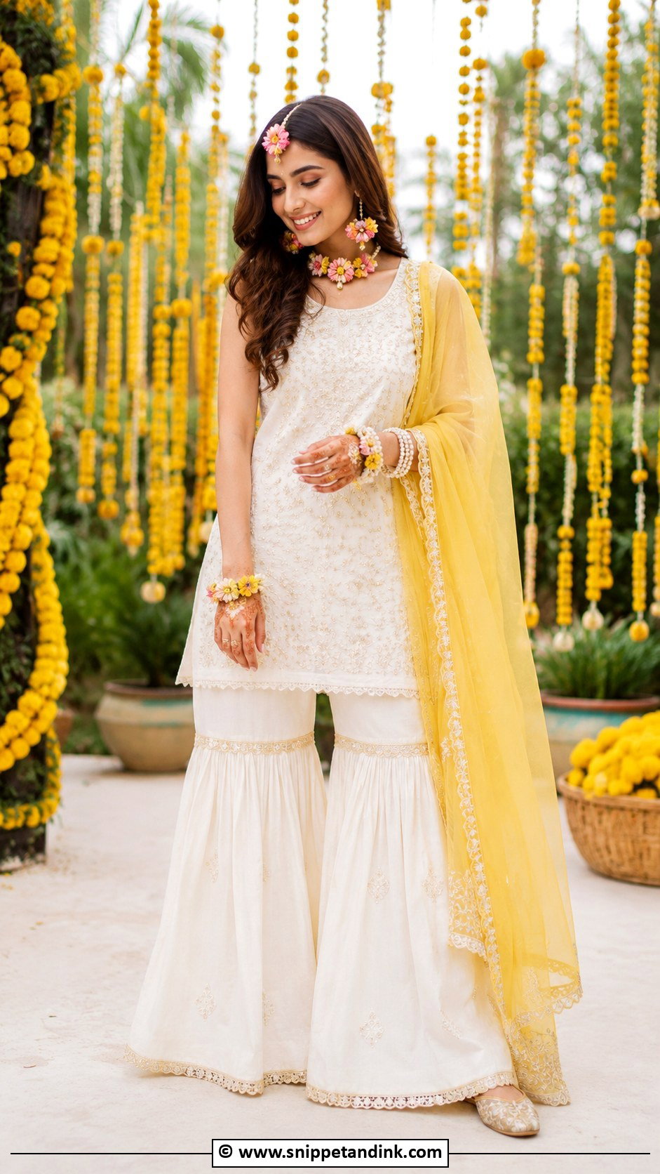 White Sharara For Haldi Bride - Snippet and Ink - 30 Haldi Bridal Outfit Ideas
