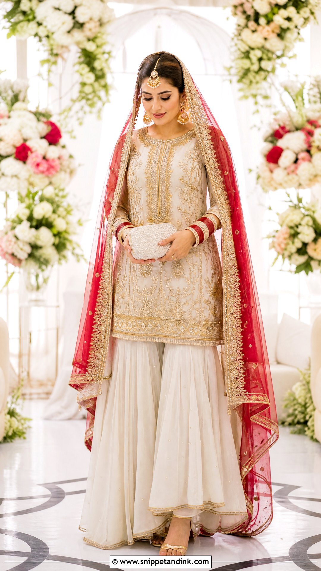 White Sharara Nikkah Dress With Red Dupatta - Snippet and Ink - 20 White Nikkah Dress with Red Dupatta Ideas