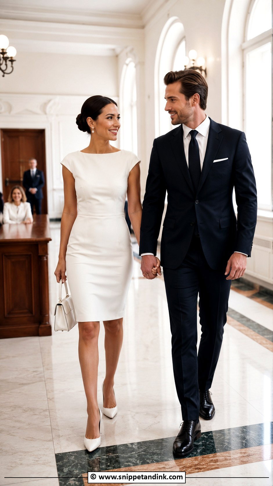 White Sheath Dress Court Wedding Outfit - Snippet and Ink - 30 Court Wedding Outfit the Bride Ideas