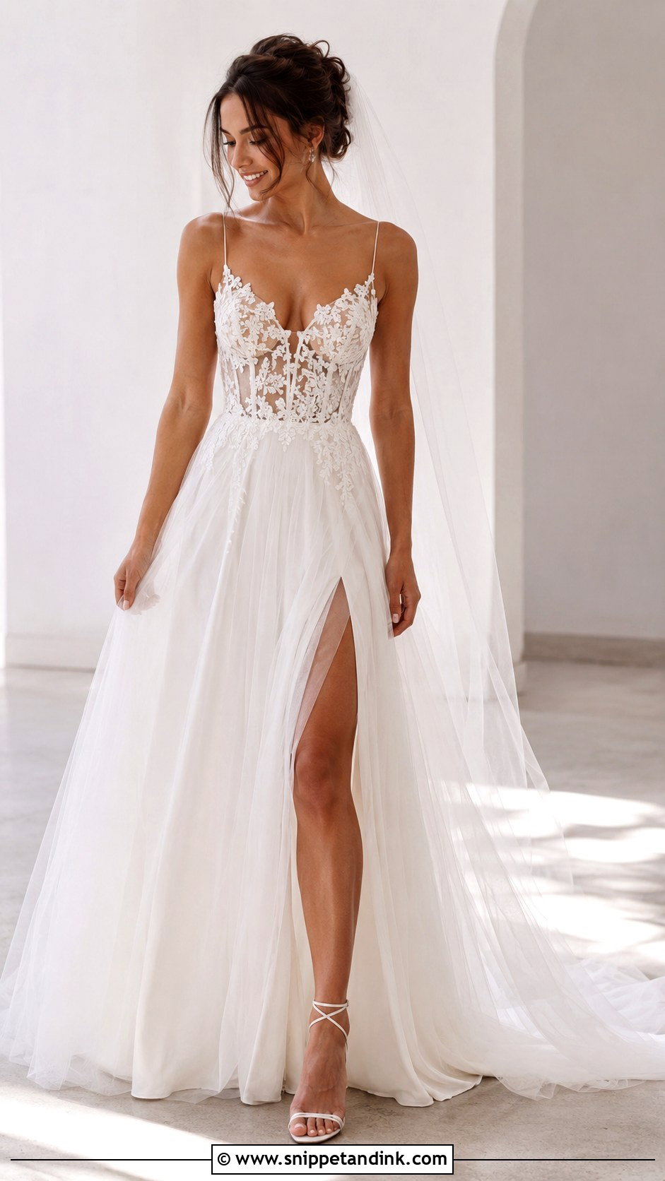 White Sheer Bodice Gown - Snippet and Ink - 30 White Wedding Gown Ideas
