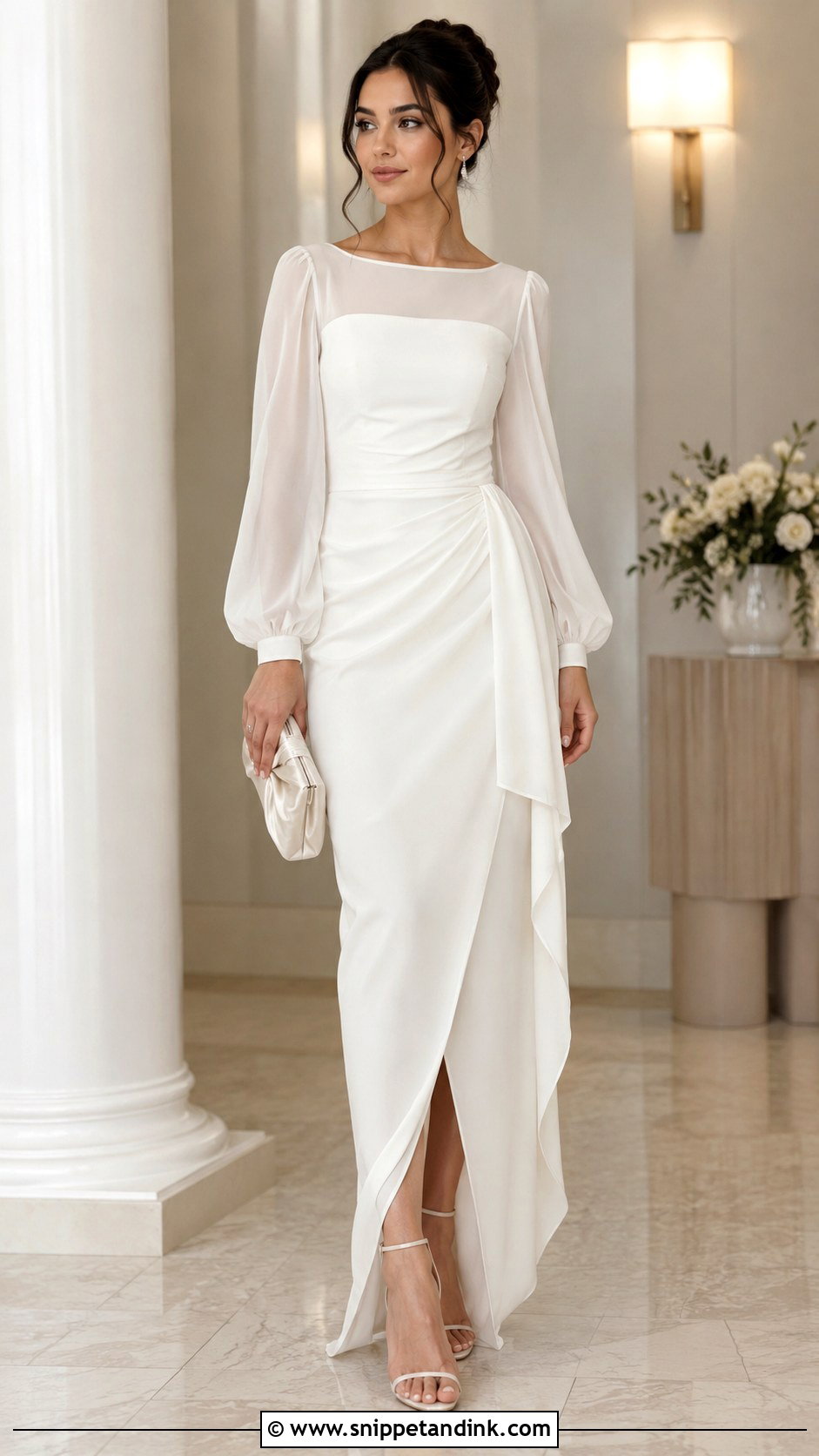White Sheer Sleeve Gown - Snippet and Ink - 30 White Gowns