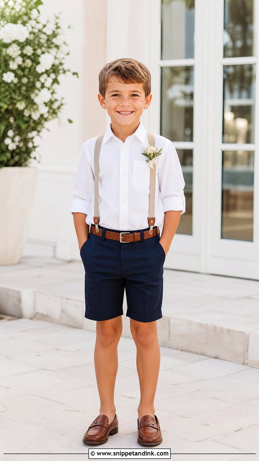 White Shirt And Dress Shorts Wedding Outfit - Snippet and Ink - 25 Boys Outfits for Wedding