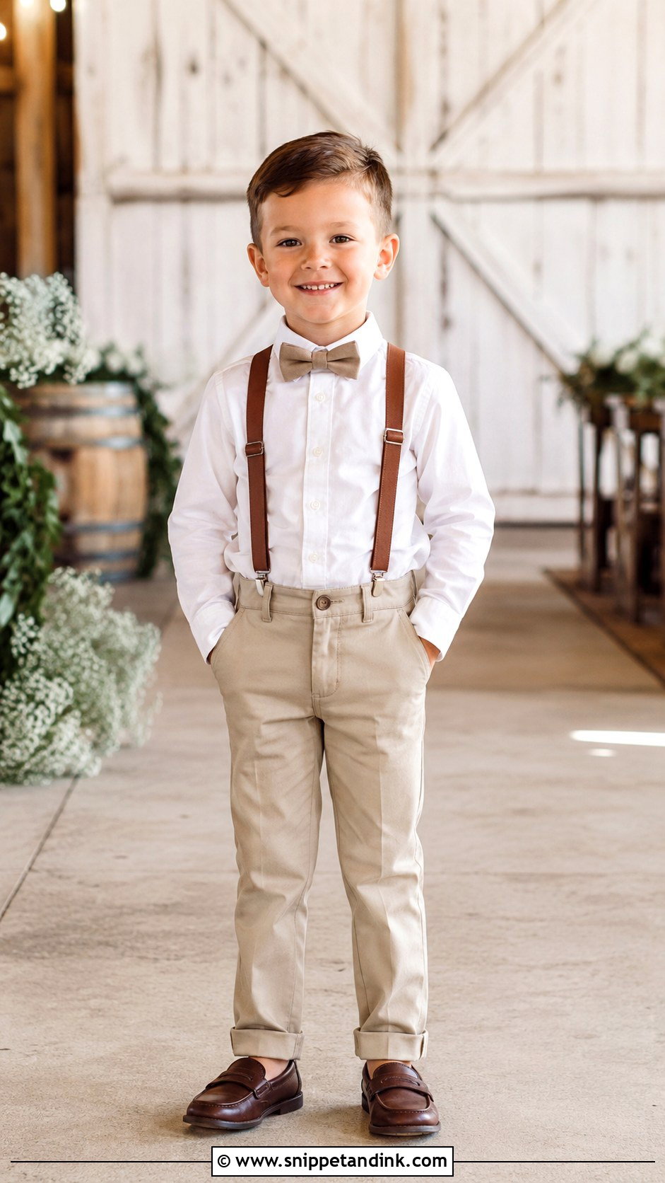 White Shirt And Suspenders Boys Wedding Outfit - Snippet and Ink - 25 Kids Wedding Outfits Boys