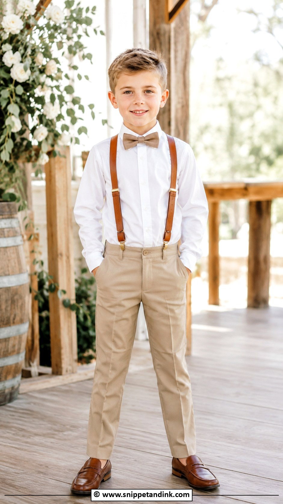 White Shirt And Suspenders Boys Wedding Outfit - Snippet and Ink - 30 Boys Wedding Outfit Ideas