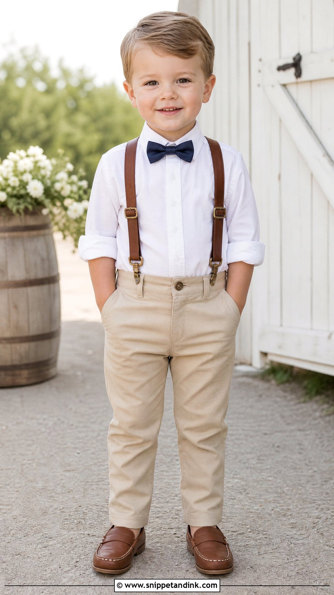 White Shirt And Suspenders Wedding Outfit - Snippet and Ink - 25 Boys Outfits for Wedding