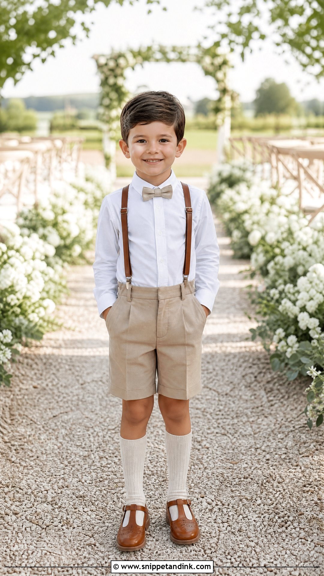 White Shirt And Tan Shorts Page Boy Outfit - Snippet and Ink - 20 Page Boys Wedding Outfits